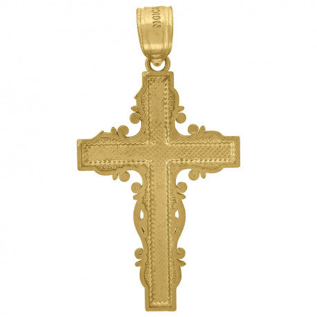 10kt Yellow Gold Diamond-Cut Unisex Cross Religious Charm Pendant