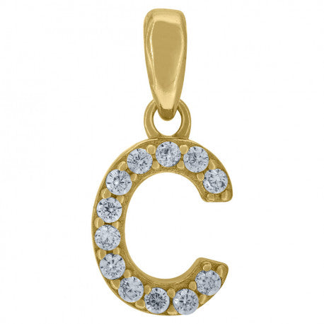 925 Solid Silver Yellow Gold Vermeil Unisex Micro Initial Charm Pendant (5A Round Cut CZ Stones) Alphabet Letters A-Z