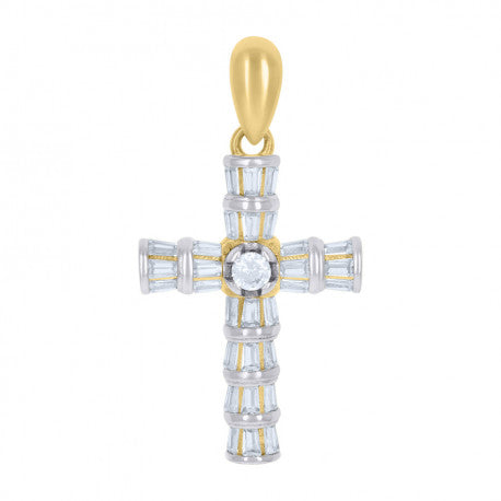 925 Solid Silver Womens 5A Round Cut Cz Cross Religious Charm Pendant 105560