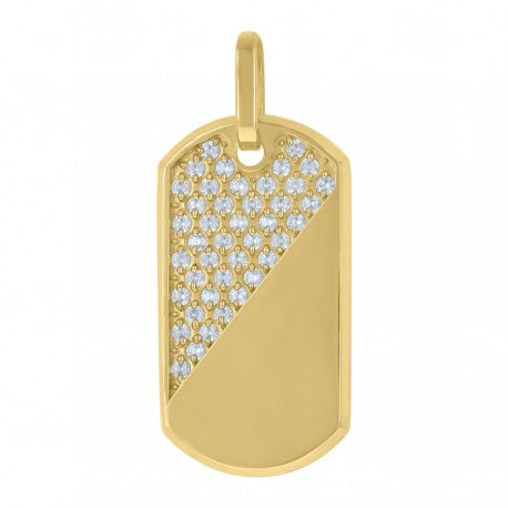 10kt Yellow Gold Mens Cubic Zirconia Dog Tag Fashion Charm Pendant