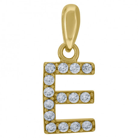 925 Solid Silver Yellow Gold Vermeil Unisex Micro Initial Charm Pendant (5A Round Cut CZ Stones) Alphabet Letters A-Z