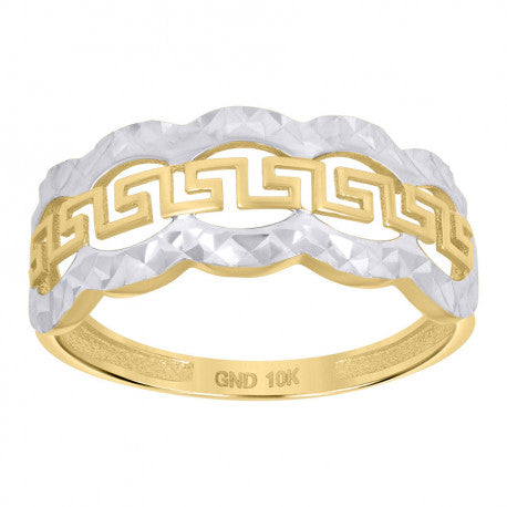 10kt Two-tone Gold Womens Greek Key Fashion Ring