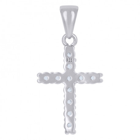 925 Solid Silver Unisex Cubic-Zirconia Cross Religious Charm Pendant 112856