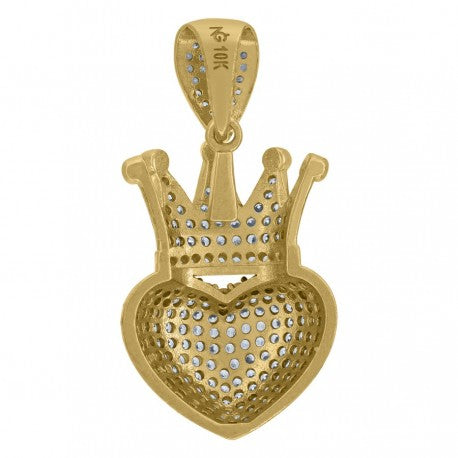 10kt Two-Tone Gold Unisex Cubic Zirconia Crown Heart Love & Heart Charm Pendant