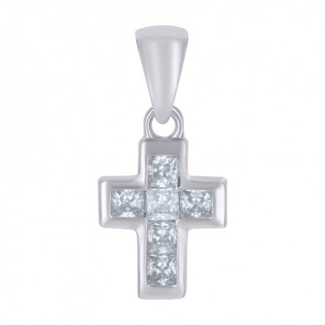 925 Solid Silver Womens Princess-Cut Cubic-Zirconia Cross Religious Charm Pendant 112857