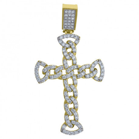 10kt Two-Tone Gold Unisex Cubic Zirconia Cross Religious Charm Pendant