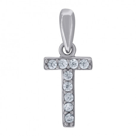 925 Solid Silver Unisex Micro Initial Charm Pendant (5A Round Cut CZ Stones) Alphabet Letters A-Z