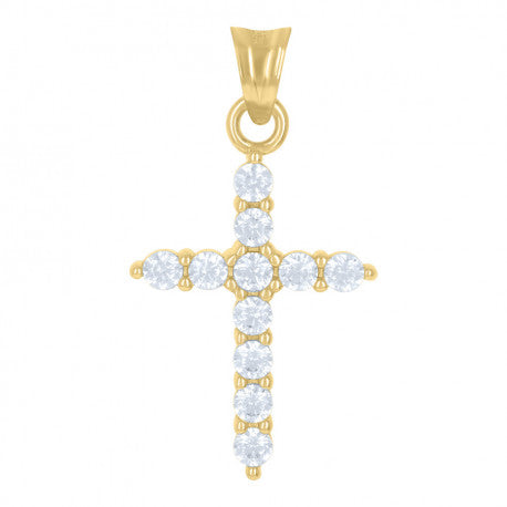 10kt Yellow Gold Womens Cubic-Zirconia Cross Religious Charm Pendant