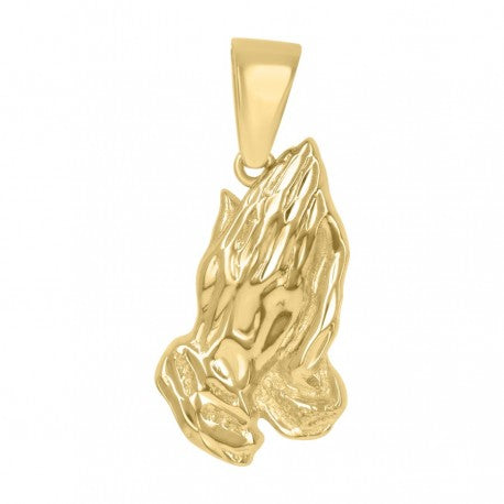 925 Solid Silver Yellow-Tone Gold Vermeil Unisex Praying Hands Symbol Religious Charm Pendant 109500