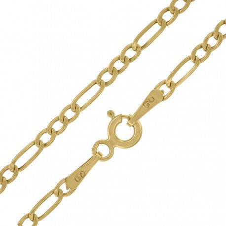 10kt Yellow Gold Unisex Hollow Figaro Chain 2.3mm 18 to 24 inches