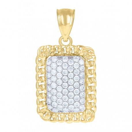 10kt Two-Tone Gold Mens Iced Out Fashion Cuban Link CZ Stone Pendant