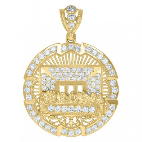 10kt Yellow Gold Mens Cubic-Zirconia Religious Last Supper Medallion Charm Pendant