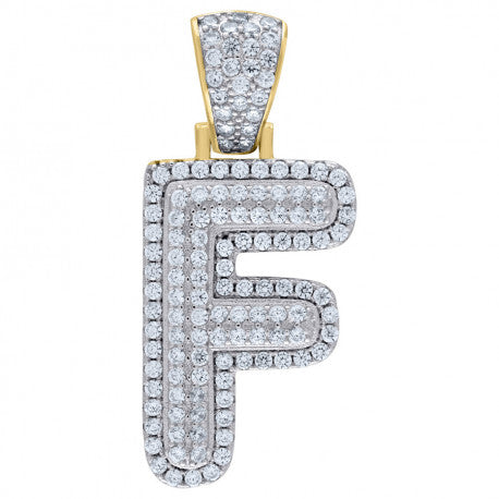 925 Solid Silver Yellow Gold Vermeil Unisex 3D Bubble Initial Charm Pendant (5A Round Cut CZ Stones) Alphabet Letters A-Z