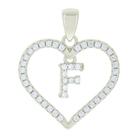 925 Silver White Initial Set 925 Silver Intial Heart Charm Pendant(Any Letter A-Z)+925 Silver 2mm Cuban Link Chain (Any Length) only $74.99 Entire Set!