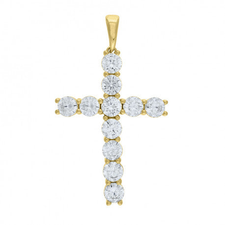 925 Solid Silver Yellow-Tone Gold Vermeil Unisex Cz Cross Religious Charm Pendant 88524