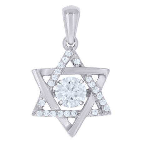 .925 Solid Silver Unisex Cubic-Zirconia Star Of David Symbol Religious Charm Pendant #76474