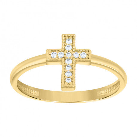 10kt Yellow Gold Womens Cubic-Zirconia Cross Religious Ring