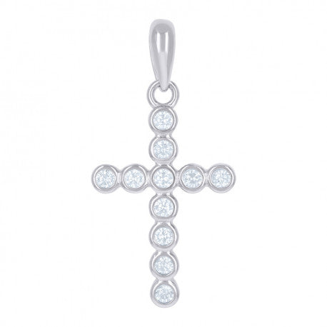 925 Solid Silver Unisex Cubic-Zirconia Cross Religious Charm Pendant 70241