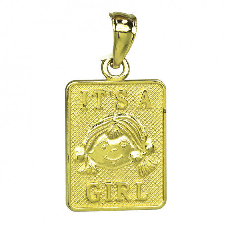 10kt Yellow Gold Textured Baby It's A Girl Charm Pendant