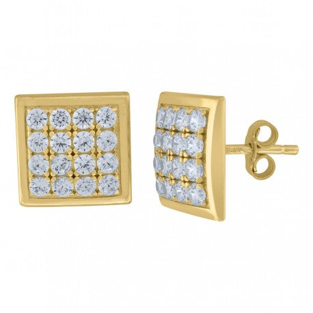 10kt Yellow Gold Mens Cubic Zirconia Square Stud Earrings