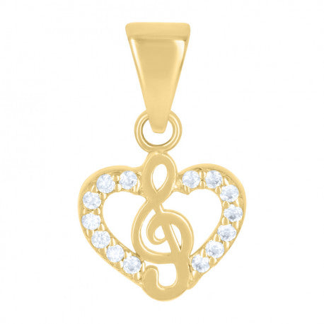 10kt Yellow Gold Womens Cubic-Zirconia Treble Clef Heart Charm Pendant