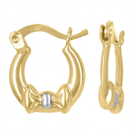 10kt Two-Tone(Yellow & White) Gold Womens Bow Hoop Earrings