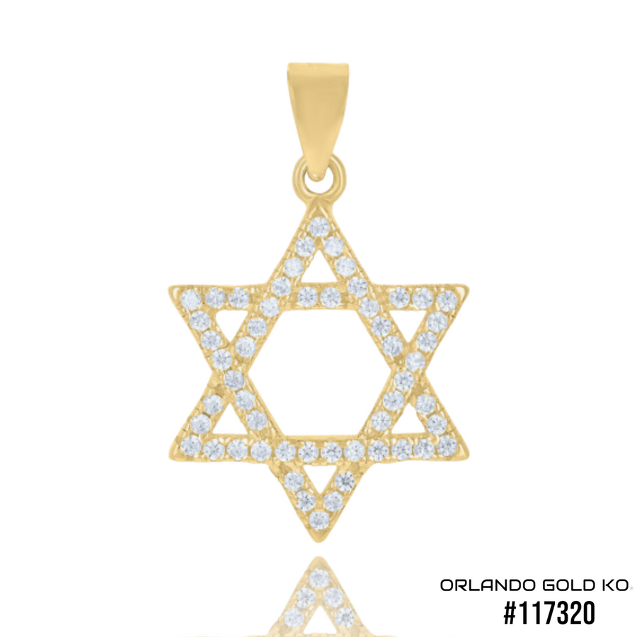 925 Solid Silver Yellow Tone Gold Vermeil Unisex Cubic-Zirconia Star Of David Symbol Religious Charm Pendant 117320