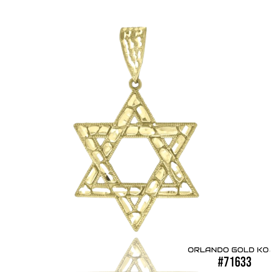 10kt Yellow Gold Nugget Textured Star Of David Religious Charm Pendant #71633