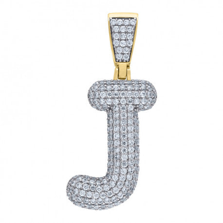 925 Solid Silver Yellow Gold Vermeil Unisex Bubble Initial Charm Pendant (5A Round Cut CZ Stones) Alphabet Letters A-Z