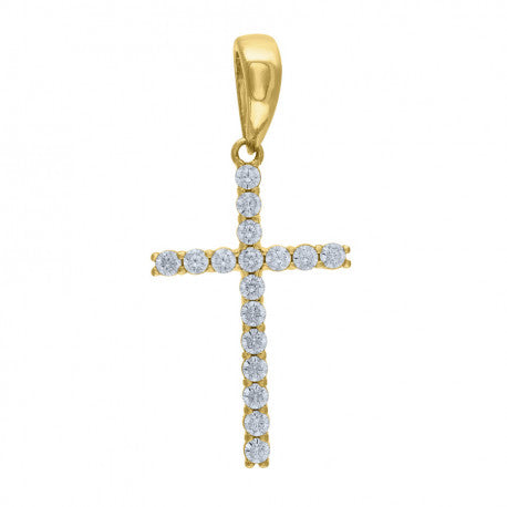 925 Solid Silver Yellow-Tone Gold Vermeil Unisex Cz Cross Religious Charm Pendant 88491