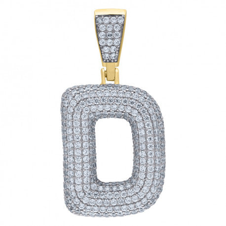 925 Solid Silver Yellow Gold Vermeil Unisex Bubble Initial Charm Pendant (5A Round Cut CZ Stones) Alphabet Letters A-Z