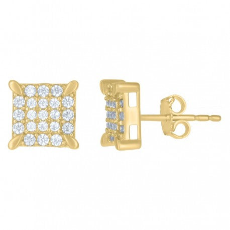 10kt Yellow Gold Mens Cubic-Zirconia Square Stud Earrings