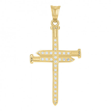 10kt Yellow Gold Mens Cubic-Zirconia Nail Cross Religious Charm Pendant