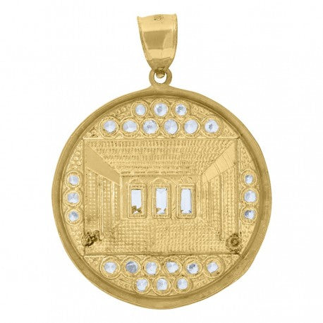 10kt Two-Tone Gold Mens Cubic Zirconia Last Supper Religious Medallion Charm Pendant