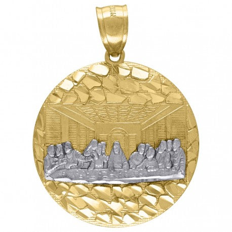 10kt Two-Tone Gold Mens Diamond-Cut Nugget Last Supper Religious Medallion Charm Pendant