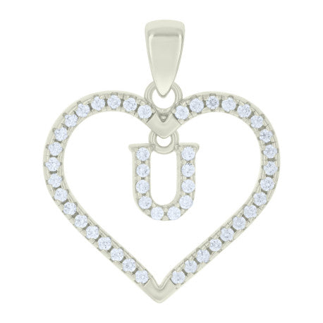 925 Silver White Initial Set 925 Silver Intial Heart Charm Pendant(Any Letter A-Z)+925 Silver 2mm Cuban Link Chain (Any Length) only $74.99 Entire Set!