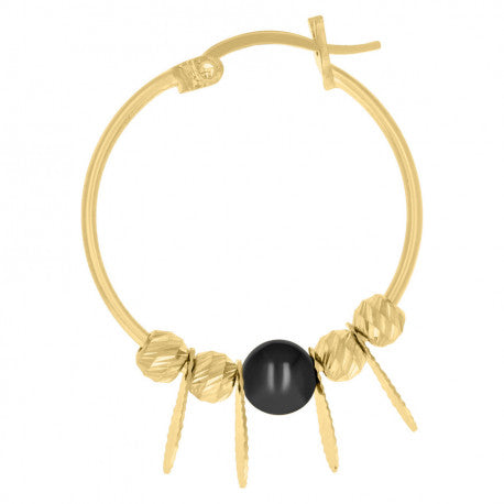 10kt Yellow Gold Womens Black Beaded Hoop Earrings