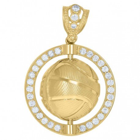 10kt Yellow Gold Mens Cubic-Zirconia Basketball Sports Charm Pendant