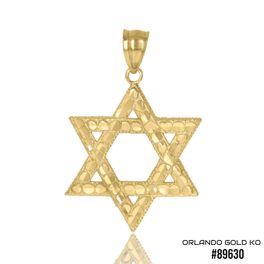 10kt Yellow Gold Mens Diamond-Cut Nugget Star Of David Religious Charm Pendant #89630