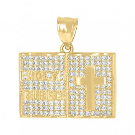 10kt Yellow Gold Mens Cubic-Zirconia Religious Symbols Holy Bible Charm Pendant