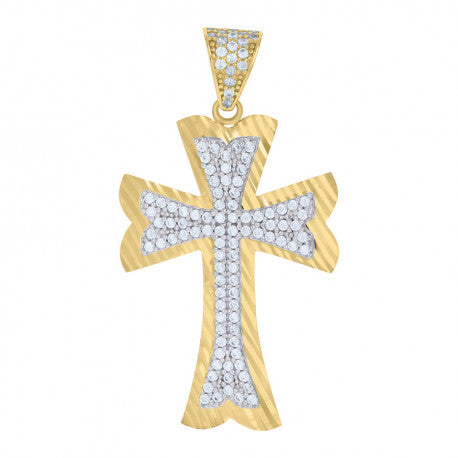 10kt Two-tone Gold Mens Cubic-Zirconia Cross Religious Charm Pendant