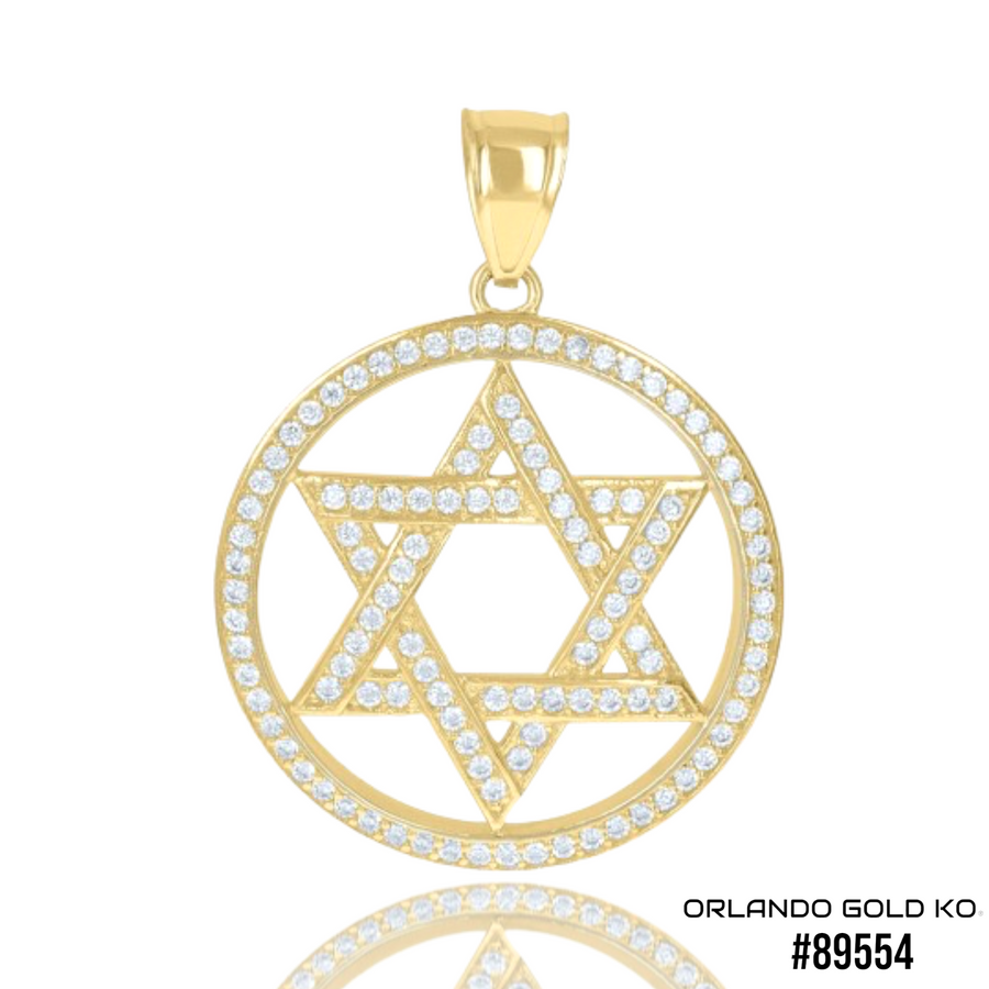 10kt Yellow Gold Mens Cubic Zirconia Cubic-Zirconia Star Of David Religious Charm Pendant #89554