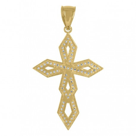 10kt Two-Tone Gold Unisex Cubic Zirconia Cross Religious Charm Pendant