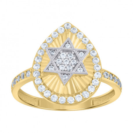 10kt Two-Tone Gold Womens Cubic-Zirconia Tear Drop Star Of David Symbols Religious Ring