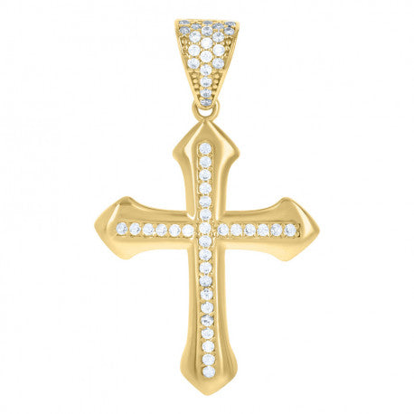 10kt Yellow Gold Mens Cubic-Zirconia Cross Religious Charm Pendant