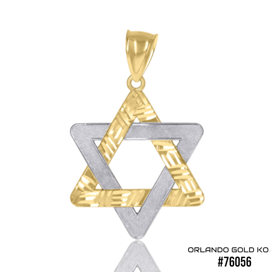 10kt Gold Diamond-Cut Two-Tone Textured Mens Star Of David Religious Charm Pendant #76056