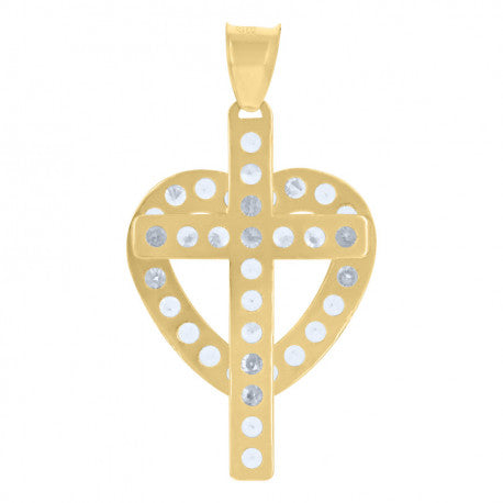 10kt Yellow Gold Womens Cubic-Zirconia Heart Cross Religious Charm Pendant