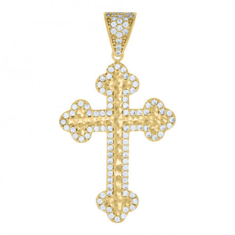 10kt Yellow Gold Mens Cubic-Zirconia Cross Religious Charm Pendant