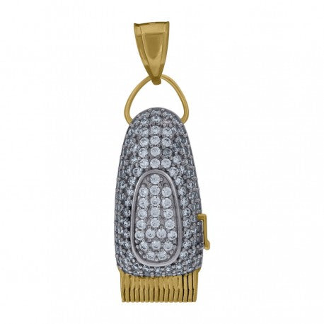 10kt Two-Tone Gold Barber Clippers CZ Stone Pendant