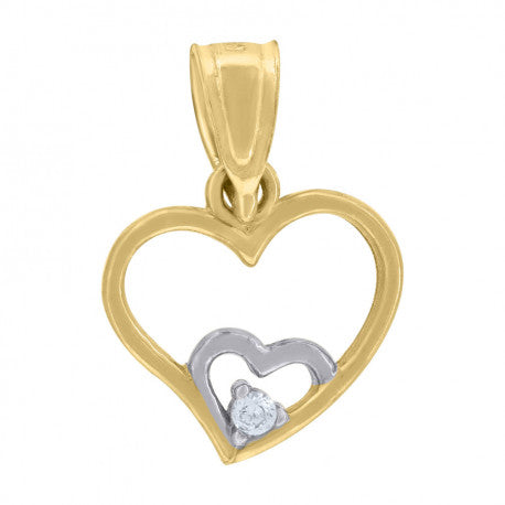 10kt Gold Two-Tone Cubic-Zirconia Womens Double Heart Charm Pendant